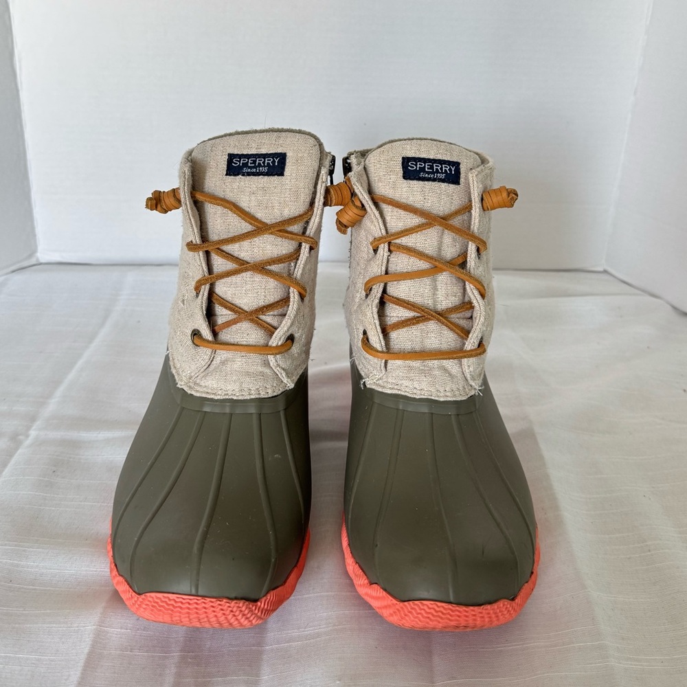 Sperry Duck Boots Orange Green Rain Winter Boots Womens Size 9.5 - Picture 3 of 11